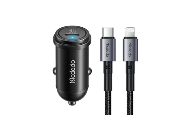 Mcdodo CC-7492 30W 1C PD Fast Car Charger+ 36W C to Lighting Cable 1.2m - Black